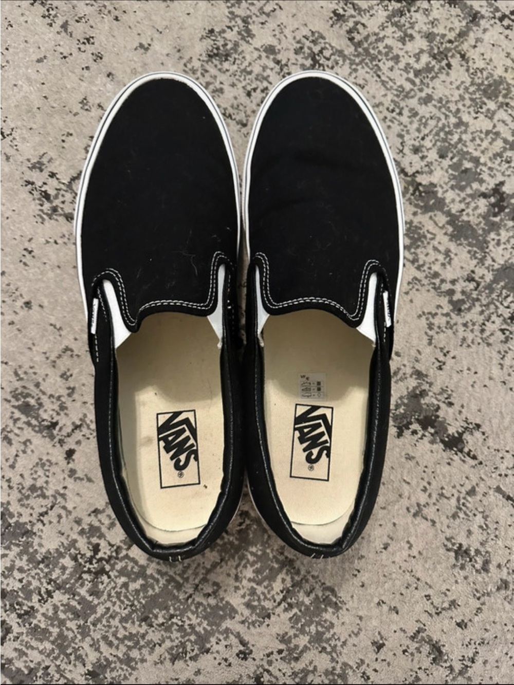NWOT Vans Classic Slip On Black White Canvas Skate Shoes Men 12 Women 13.5